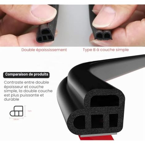 Bande d'étanchéité de porte de voiture de 10 m - Joint d'étanchéité Double couche en forme de L - Autocollant insonorisant pour porte de voiture (10 m) (1/4)