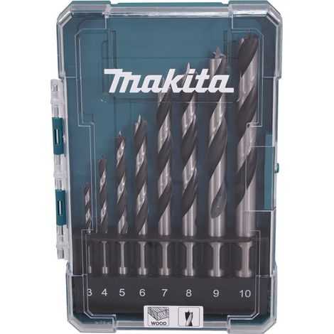 Makita – Set de perçage bois 8 pièces – Forets brad point 3-10mm pour perceuse tige cylindrique – D77257