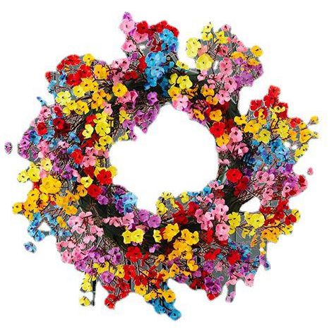Couronne de fleurs artificielles printanières, petites fleurs colorées, 40 cm, décoration murale de porte d'entrée, suspension pour fenêtre, artisanale. (1/5)