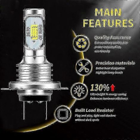 Ampoules LED H7 Canbus pour phares (feux de croisement) 6000K IP 68, puces CSP 3570