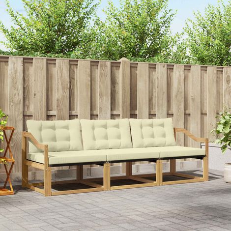 vidaXL Outdoor-Sofagarnitur mit Kissen 3 pcs Weiß und Creme (1/5)