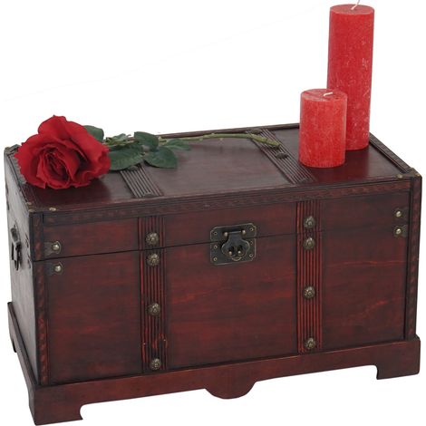 Coffre bois de décoration malle au trésor Valence aspect antiquité, 30x57x29cm - carré