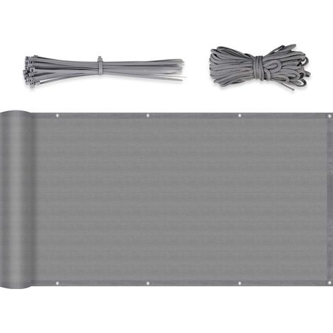 QAZQA Brise-Vue pour Balcon Couverture de confidentialité Écran Jardin HDPE, Légèrement Transparent, Vent Protection UV, avec Attaches de câble et Cordons, 0.9×3m Gris