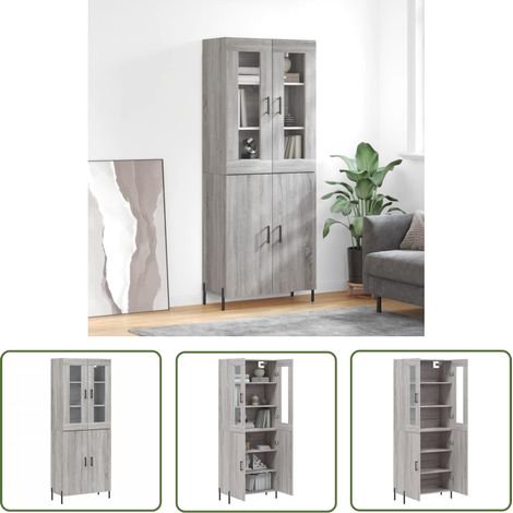 The Living Store Highboard Grau Sonoma 69,5x34x180 cm Holzwerkstoff - Hochschrank - Sideboard - Wohnwand - Regal - Aufbewahrung (1/5)