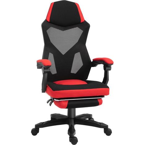 Chaise bureau rouge et noir repose‑pieds dossier inclinable 135° hauteur 112‑122 cm gaming bureau (1/5)