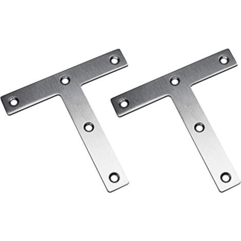 (Lot de 2)Pattes d'assemblage en Forme de T, 120 x 120 mm Supports de Fixation Droits Plats, Plaque de Fixation Meubles, Équerres Plaquées Réparation Support en Acier Inoxydable (1/4)