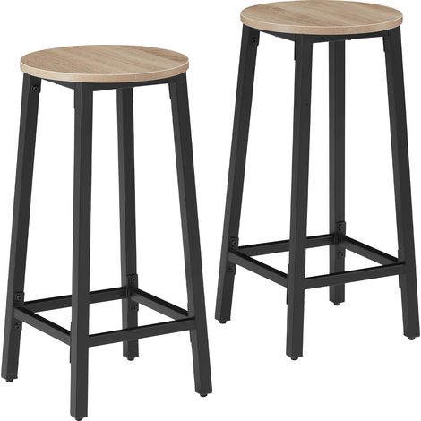 Lot de 2 tabourets bar en bois et acier hauteur 66 cm clair (1/5)