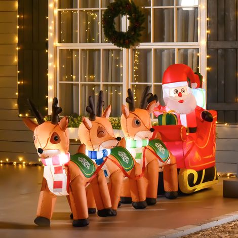 Décoration de Noël gonflable Père Noël et rennes pour l'extérieur, avec souffleur, 140 m, rouge et marron (1/5)