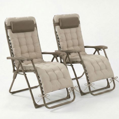 CASABEL lot de 2 chaises pliantes Zéro Gravité taupe avec coussin