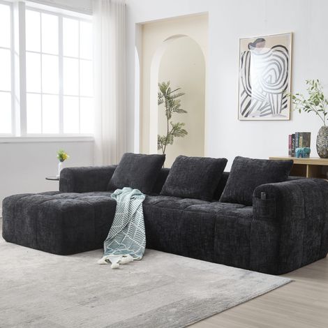 canape dangle 3 places chenille noir avec meridienne OKMYHOME (1/5)
