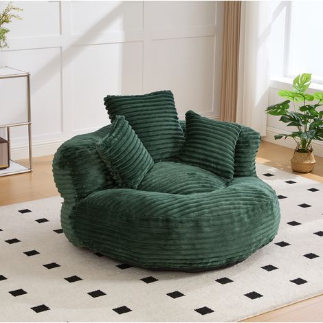 Sillón puf 108x108x52 cm verde oscuro de tejido acanalado, 3 cojines, sin montaje MEUBLIV (1/5)