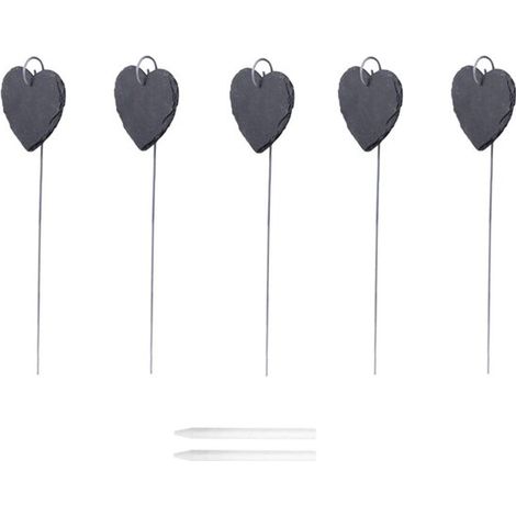 Ensemble de 5 marqueurs de jardin en ardoise comprenant 2 mini marqueurs à craie, des étiquettes pour l'identification des fleurs avec épingles, des marqueurs de jardin (1/5)