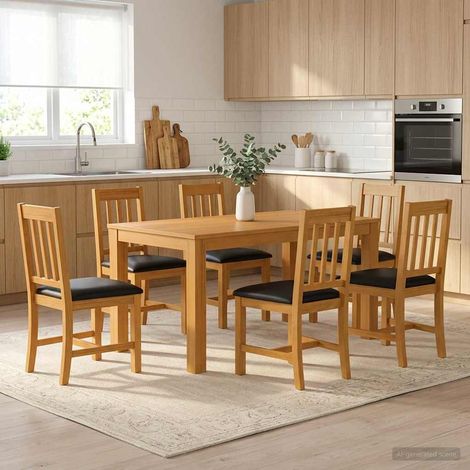 vidaXL Ensemble de salle à manger 7 pc Noir Bois de chêne massif (1/5)