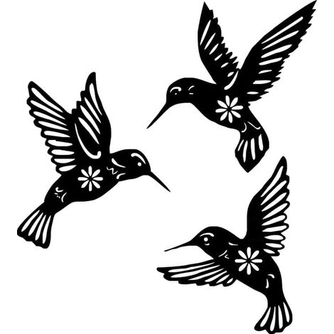 Lot de 3 décorations murales en métal : colibris noirs pour salon, jardin ou extérieur. Décoration murale en métal pour la maison. (1/5)