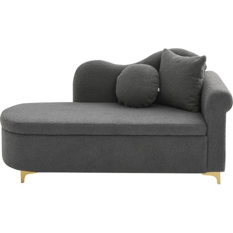 Chaiselongue multifonctionnelle 134 cm avec rangement, tissu effet peau de mouton, coussins lombaire et nuque, pieds métal (1/5)