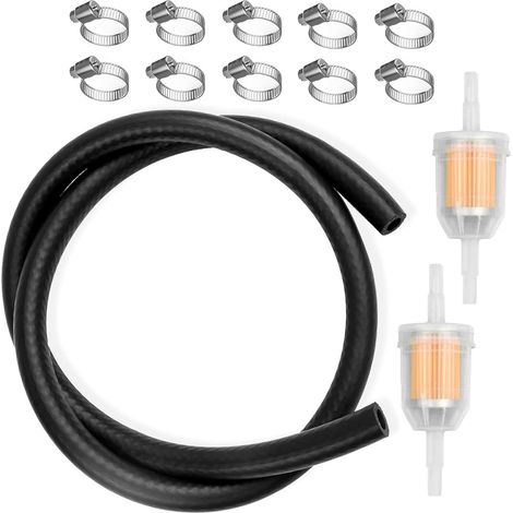 Tuyau D'essence Kit 2 Mètre Ø 8mm Conduite de Carburant avec 2x Filtres à Carburant, 10x Colliers de Serrage Tuyau de Carburant Durite Essence pour Moteur Voiture Moto Tracteur Petits Moteurs (1/5)