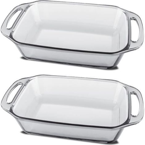 Lot 2 plat à four avec anses,moule de cuisson, capacité 3.5 L - Longueur 37.1 x Profondeur 22.9 x Hauteur 7 cm -JUANIO