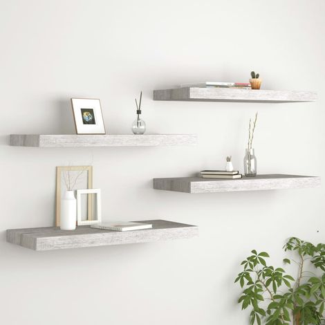 Étagères murales 4 pcs-Étagère flottante-Étagère de rangement suspendue gris béton 60x23,5x3,8 cm MDF 913194 (1/5)