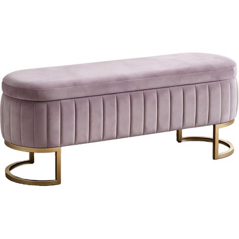 Banc coffre en velours rose 130 cm avec rangement, pieds en métal doré, banquette de lit élégante pour chambre, entrée et salon CHICFURN (1/5)