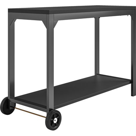 Servierwagen aus schwarzem Stahl mit Arbeitsplatte, 135 x 55 x 86,5 cm, rollbarer Gartentisch