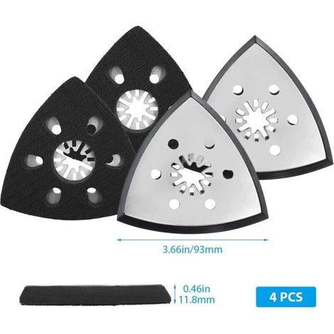 Set mit 4 dreieckigen Schleifpads, 93 mm. Kompatibel mit Multifunktionswerkzeugen. Zum Schleifen von Metall, Holz und Kunststoff. (1/5)