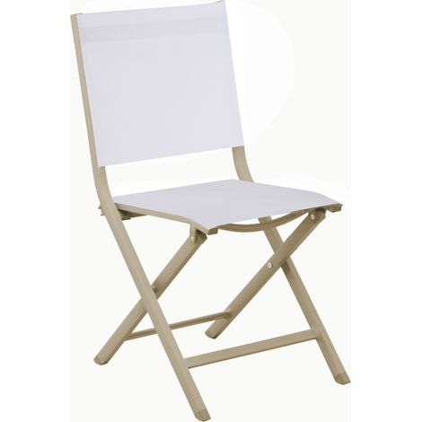 PROLOISIRS Chaise pliante - THEMA - Aluminium époxy sand - Toile TPEP chiné blanc