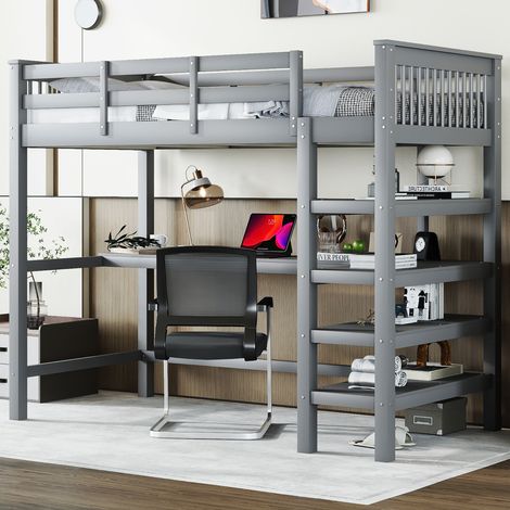 letto salvaspazio 90x200 con scrivania e ripiani OKMYHOME (1/5)