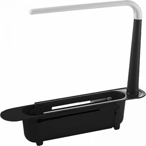 Porte-Eponge - Support Telescopique Pour Evier - Hauteur Reglable 32-45 Cm - En Plastique Noir - Pour Evier Simple - 1 Unite (1/5)