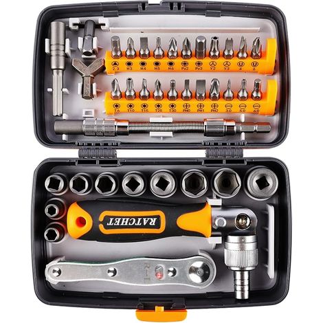 Jeu de 38 tournevis à cliquet avec burins magnétiques de précision, kit de réparation électronique avec rallonge pour smartphone, ordinateur portable et montre. (1/5)