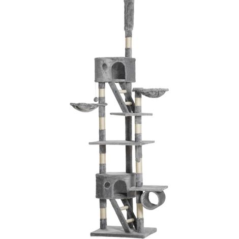 Albero tiragraffi da soffitto 240-260 cm in sisal e peluche, grigio chiaro (1/5)