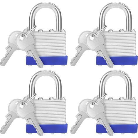 6.4x4.2x2.4 cm - Iron Padlock with 2 Keys (Pack of 4) - Weatherproof Outdoor/Indoor Padlock for Garages and Storage Cabinets (1/5)