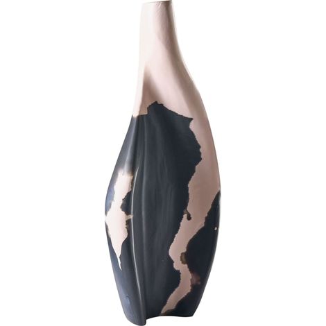 Decorative Vase Beige and Black Mango Wood Handmade with Narrow Neck LAGOS