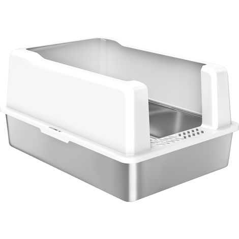Wasserdichte Katzentoilette mit erhöhtem Rand, Schale und Schaufel, aus ABS, 71 x 50,8 x 35,5 cm, weiß
