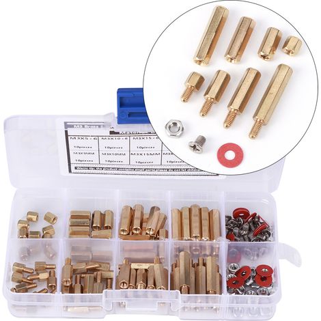 Kit de fixation 140 pièces M3 entretoises laiton vis rondelles écrous hexagonaux accessoires quincaillerie (1/5)