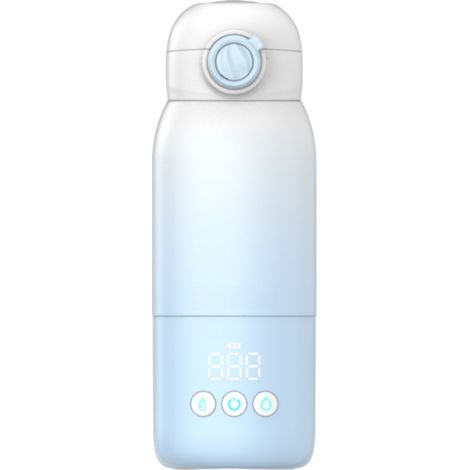Chauffe Biberon Portable sans Fil, Chauffage Rapide et Longue Durée de la Batterie, 2 Modes pour Lait Maternel et Eau, Température Réglable, Grande Capacité de 340 ml pour Voyage bleu