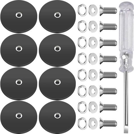 Lot de 8 grands aimants en néodyme caoutchoutés extra puissants Ø 43 mm avec filetage extérieur M6 et tournevis 10 kg, aimants à visser pour vis, œillet ou crochet (1/5)