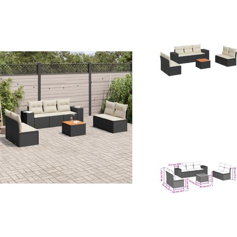 8-tlg. Garten-Sofagarnitur mit Kissen Schwarz Poly Rattan - Gartensorte - Outdoor Möbel - Lounge Set - Esszimmergarnitur - Gartenlounge (1/3)