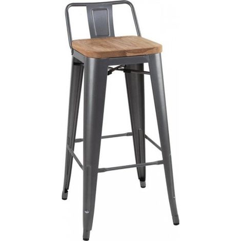 Lot de 4 tabourets hauts de bar assise (H)755 mm, en acier galvanisé gris métallisé et bois de frêne (1/5)