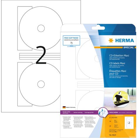 HERMA CD-Etiketten Maxi A4 weiß 116 mm Papier opak 20 St.