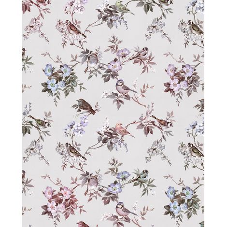 papier peint panoramique fleurs et oiseaux multicolore - Komar (1/3)