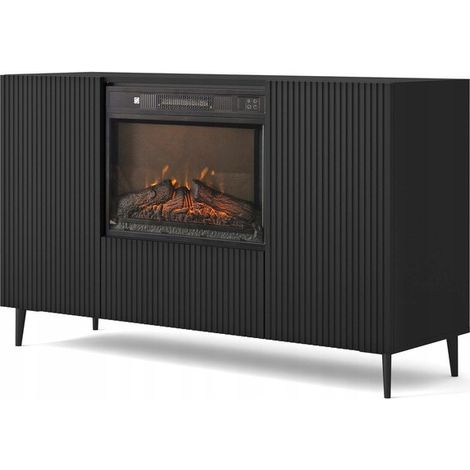 Commode de rangement Meuble avec cheminée integrée Noir 140x40x86 RAVI B 2D1K sur pied (1/5)