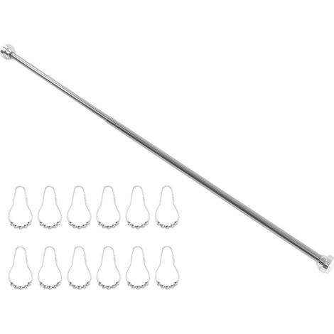 Barre de penderie réglable avec 12 crochets en acier inoxydable, rétractable, pour salle de bain, douche, balcon ou dressing, 80 cm (1/5)