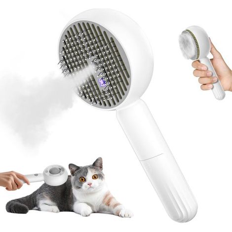 Spazzola a vapore 4 in 1 per gatti, spazzola per la toelettatura degli animali domestici, spazzola massaggiante, autopulente e antistatica per gatti e cani a pelo lungo e corto, grigia (1/5)