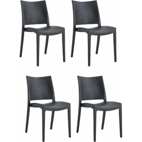 KIT 4 SEDIE POLIPROPILENE CUCINA BAR RISTORANTE SEDIA INTERNO ESTERNO NERO 580FL