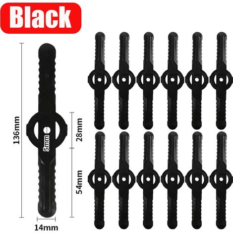 (50 pièces, noires) Lames de tondeuse à gazon en plastique haute résistance, faciles à installer, pour débroussailleuse et coupe-bordures. Pièces de rechange pour tondeuse et coupe-bordures de jardin. (1/4)