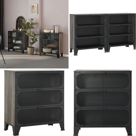 Armoires de rangement 2 pcs Gris 72x36x82 cm Métal et MDF - Meuble De Rangement - Armoire Métallique - Armoire Grise - Meuble Industriel - Rangement Salle De Séjour - Home & Living (1/5)
