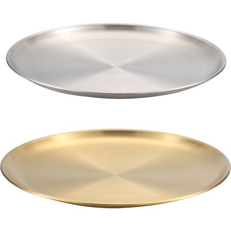 Plat Métallique Rond - Acier Inoxydable 18/10 - Pour Repas Extérieurs et Intérieurs - Lot de 2 (1/5)