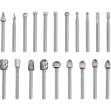 Lot de 20 Fraises Rotatives en Carbure de Tungstène HSS avec Cutter à Tige de 3 mm pour Outils Rotatifs Dremel pour le Travail du Bois, la Sculpture, la Gravure, le Perçage