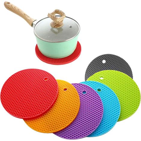 Sous-plat En Silicone Rond - Résistant À La Chaleur Jusqu'à 230 °C - Antidérapant Flexible Pour Cuisine Et Table À Manger - Lot De 6 (1/5)