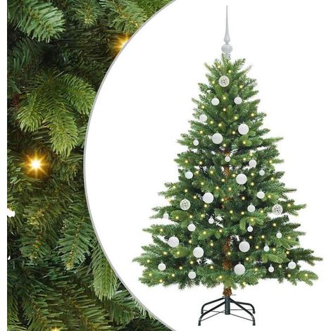 Sapin de Noël artificiel avec 150 lumières LED, vert, 150 cm, en PE et PVC. (1/5)